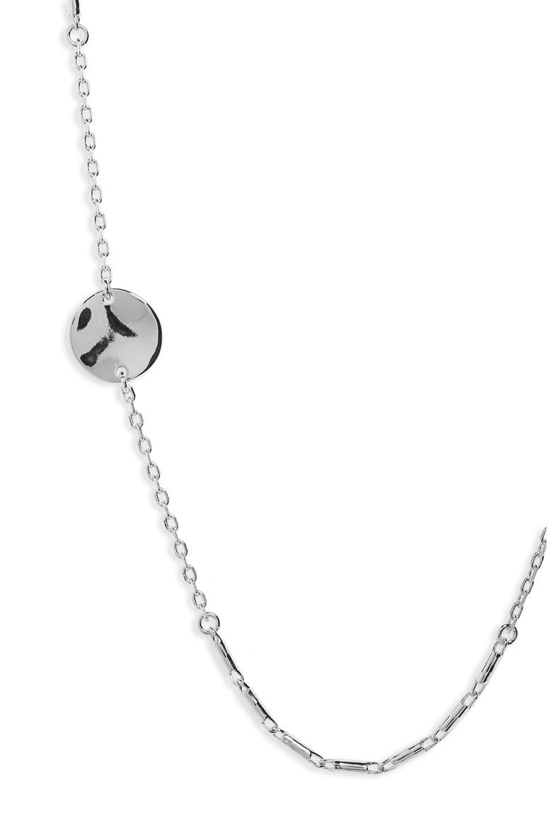 Molten Disc Long Necklace, Alternate, color, RHODIUM