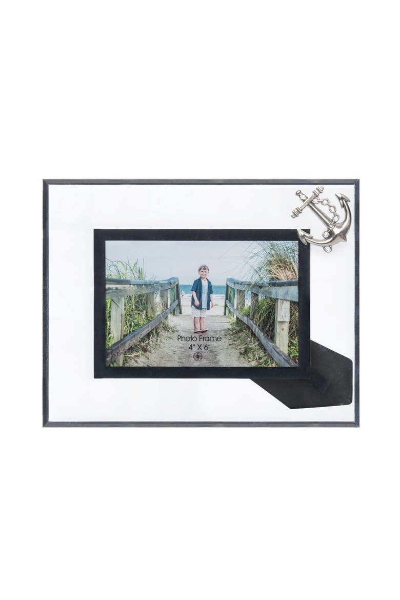 Glass 4X6 Photo Frame With Pewter Anchor, Main, color, Black