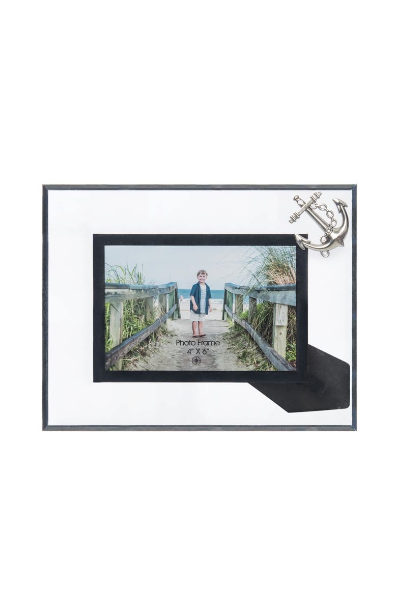 Beachcombers Glass 4X6 Photo Frame With Pewter Anchor, Main, color, Black