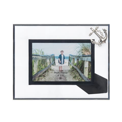 Glass 4X6 Photo Frame With Pewter Anchor
