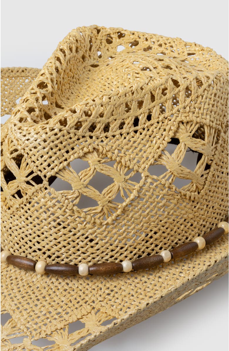 Manela Twister Legacy  Handwoven Straw Sun Hat - Bohemian Summer Cowboy Hat, Alternate, color, Ochre  / Beige