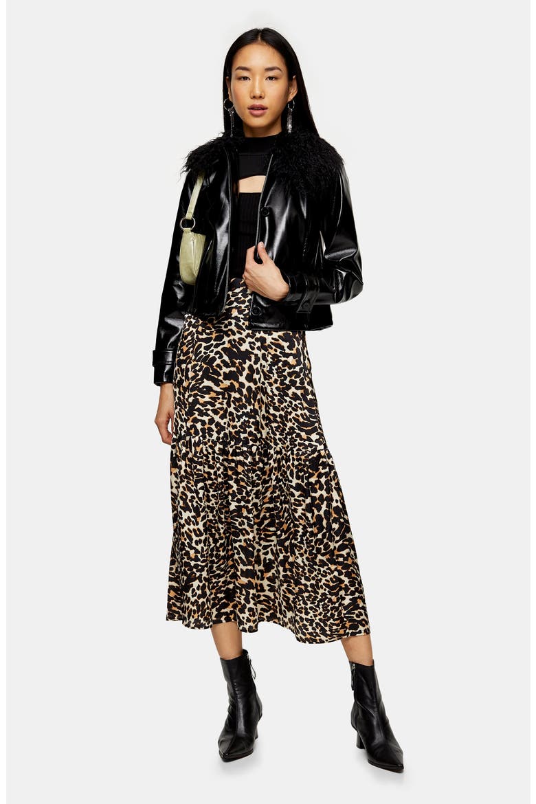 Leopard Print Tiered Midi Skirt, Alternate, color, LEOPARD