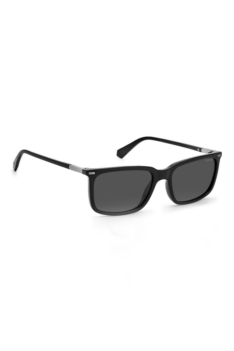 55mm Polarized Rectangular Sunglasses, Alternate, color, BLACK / GRAY POLAR