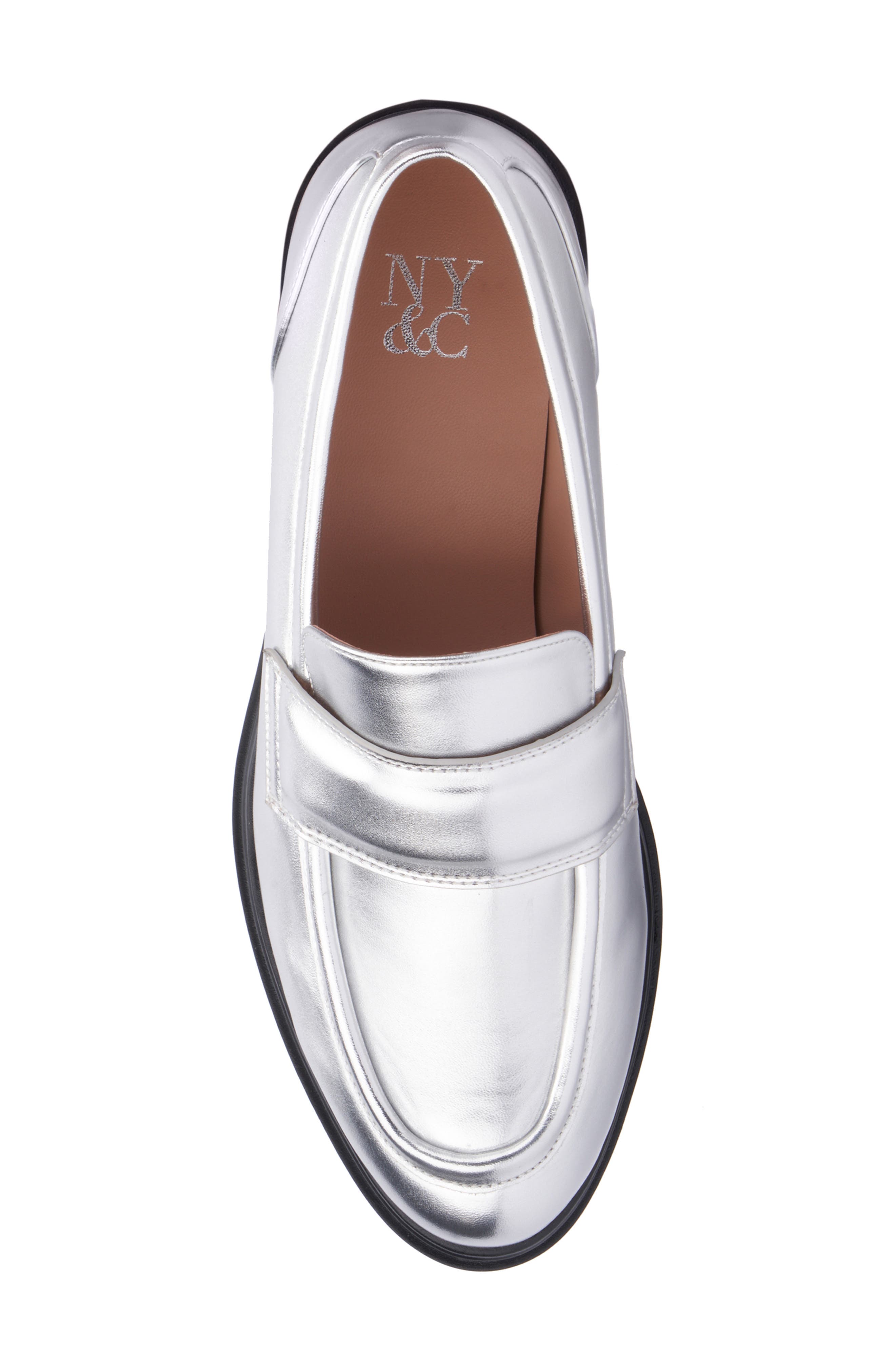 NEW YORK AND COMPANY Abbey Faux Leather Loafer, Alternate, color, Silver Metallic