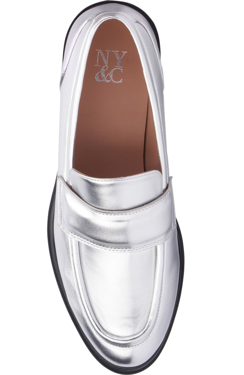 NEW YORK AND COMPANY Abbey Faux Leather Loafer, Alternate, color, Silver Metallic