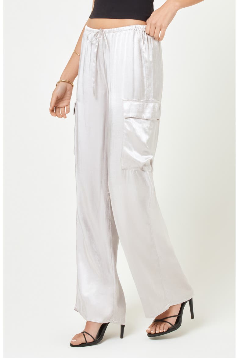 Sundown Satin Cover-Up Cargo Pants, Alternate, color, SILVER