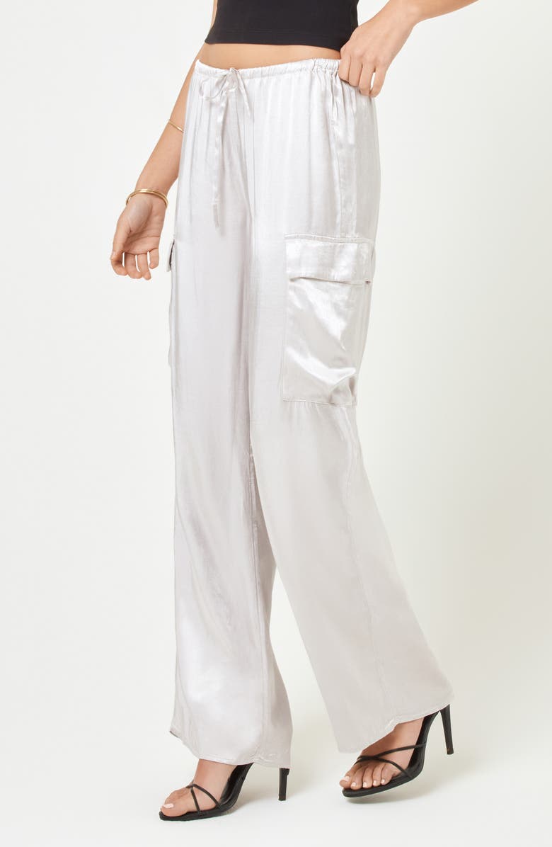 LSPACE Sundown Satin Cover-Up Cargo Pants, Alternate, color, Silver