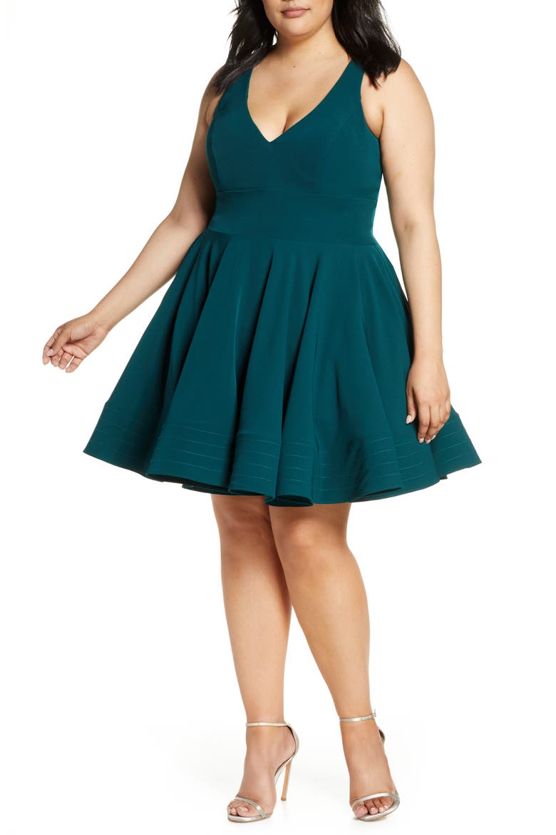 Fit & Flare Party Dress, Main, color, EMERALD