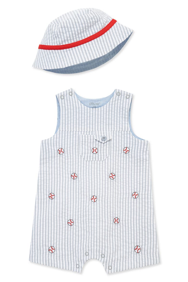 Baseball Sleeveless Romper & Hat, Main, color, GREY