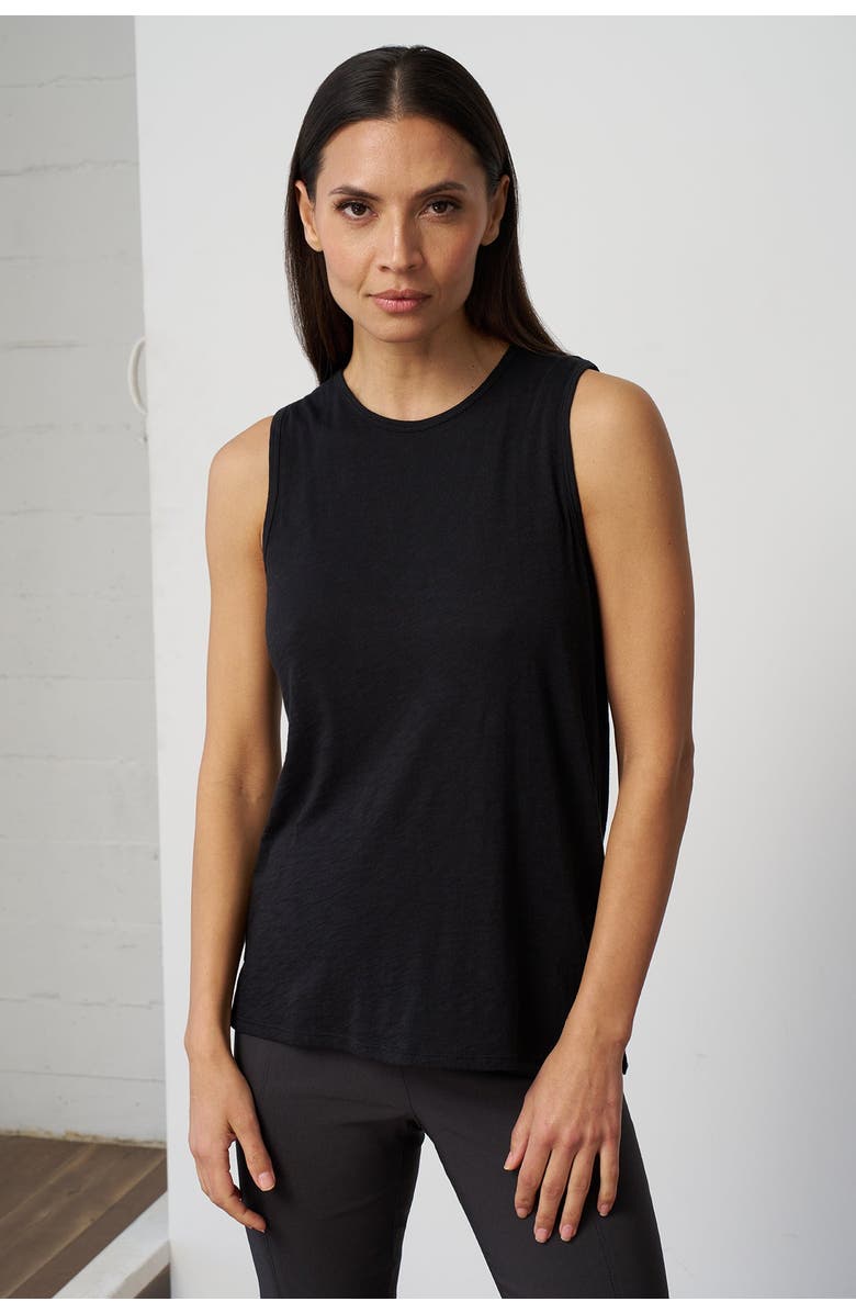 Franne Golde Slub Jersey Sleeveless Crewneck Tee, Main, color, Black