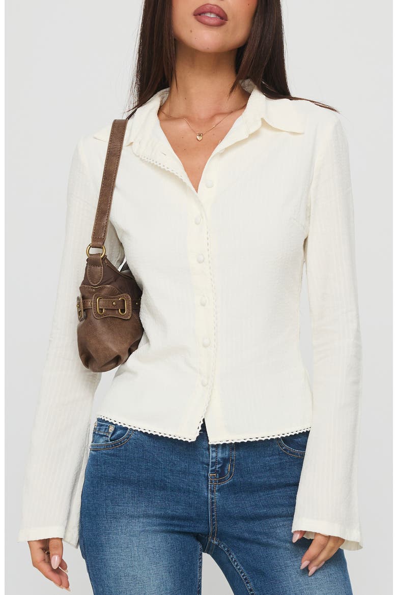 Emersonne Cotton Blend Button-Up Shirt, Main, color, WHITE