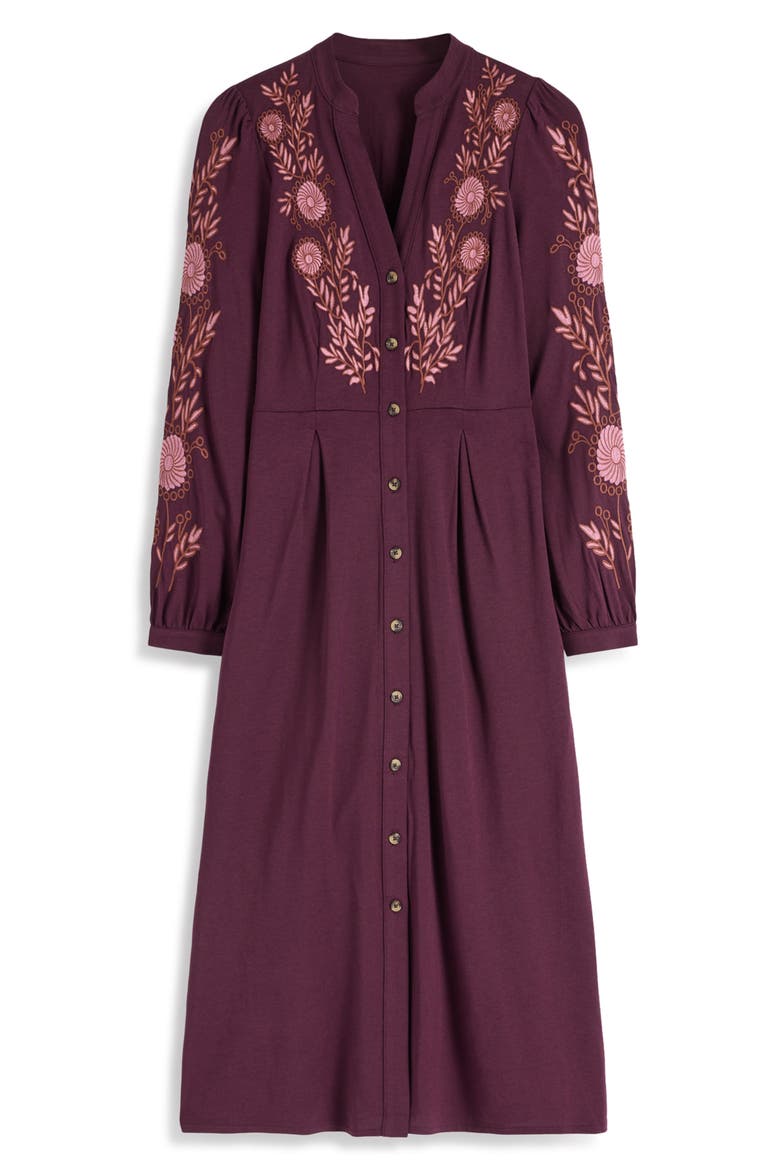 Juliet Embroidered Jersey Midi Dress, Main, color, DARK CHERRY EMBROIDERY
