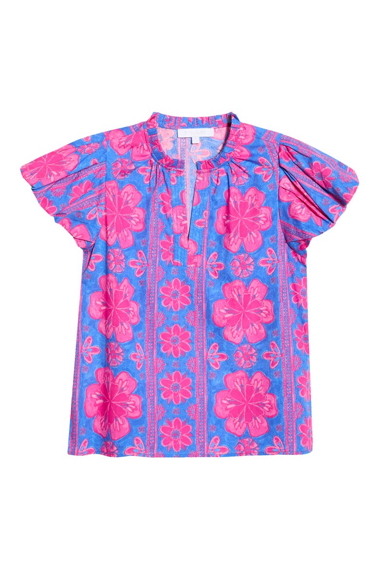 Bethel Floral Keni Cotton Split Neck Top, Alternate, color, BLUE-FUCHSIA