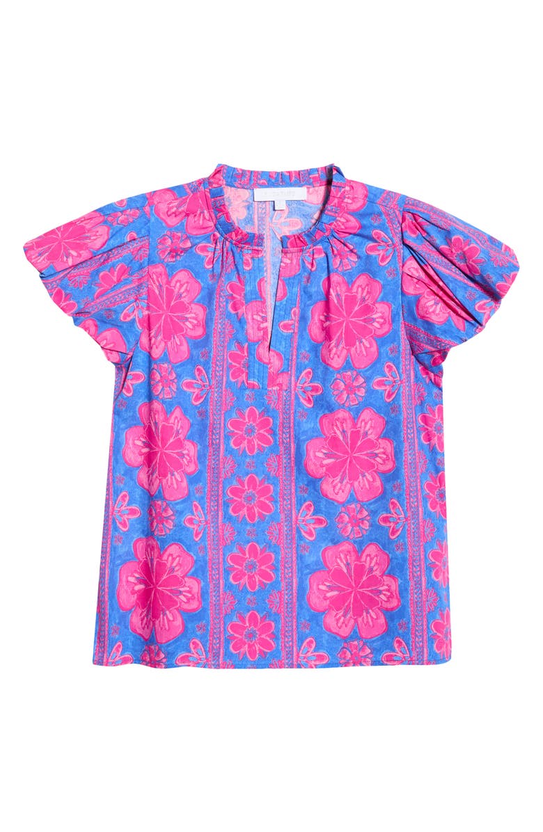 SUGARLIPS Bethel Floral Keni Cotton Split Neck Top, Alternate, color, Blue-Fuchsia