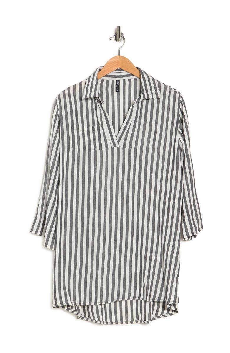 BOHO ME Yarn Dye Stripe Cover-Up Tunic, Alternate, color, Black