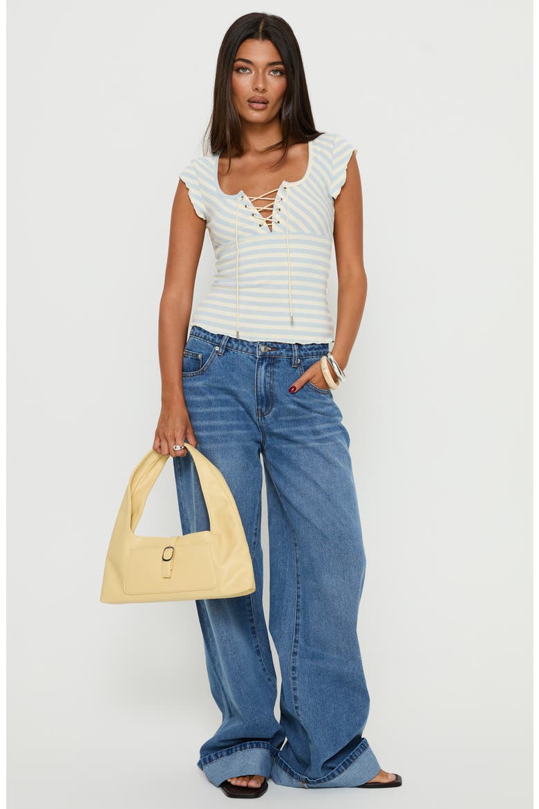 Jacenda Lace Up Top, Alternate, color, BLUE STRIPE