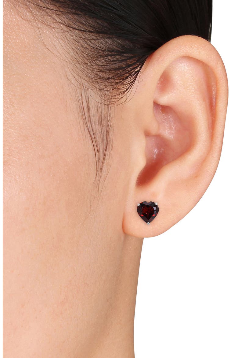 Sterling Silver Garnet Heart Stud Earrings & Necklace Set, Alternate, color, RED