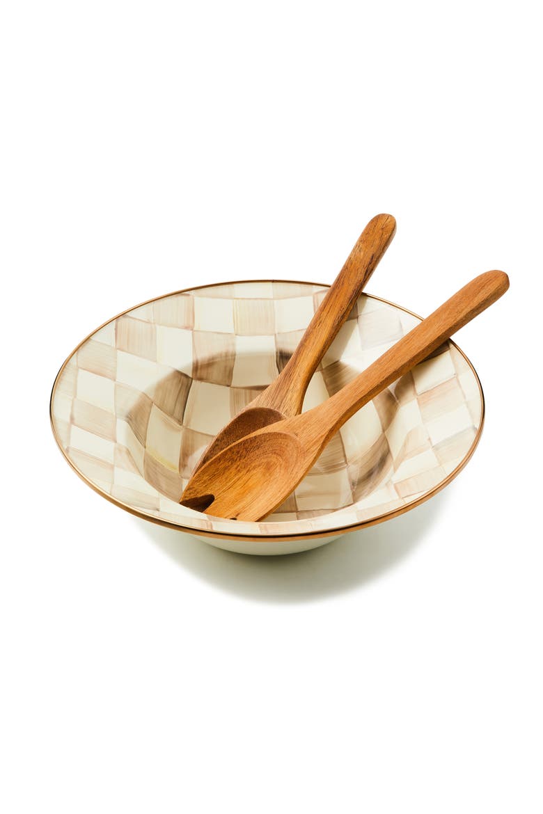 Mocha Check Salad Serving Set, Alternate, color, BEIGE/WHITE