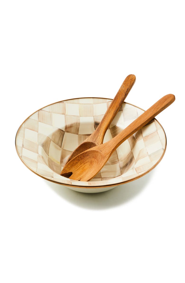 MACKENZIE CHILDS Mocha Check Salad Serving Set, Alternate, color, Beige/White