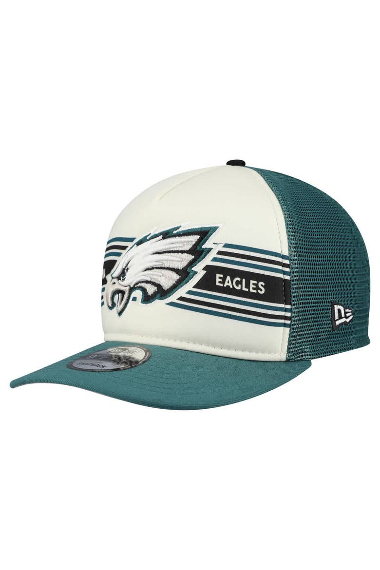 Men's New Era  Cream/Midnight Green Philadelphia Eagles Banner A-Frame 9FIFTY Snapback Hat, Main, color, Cream