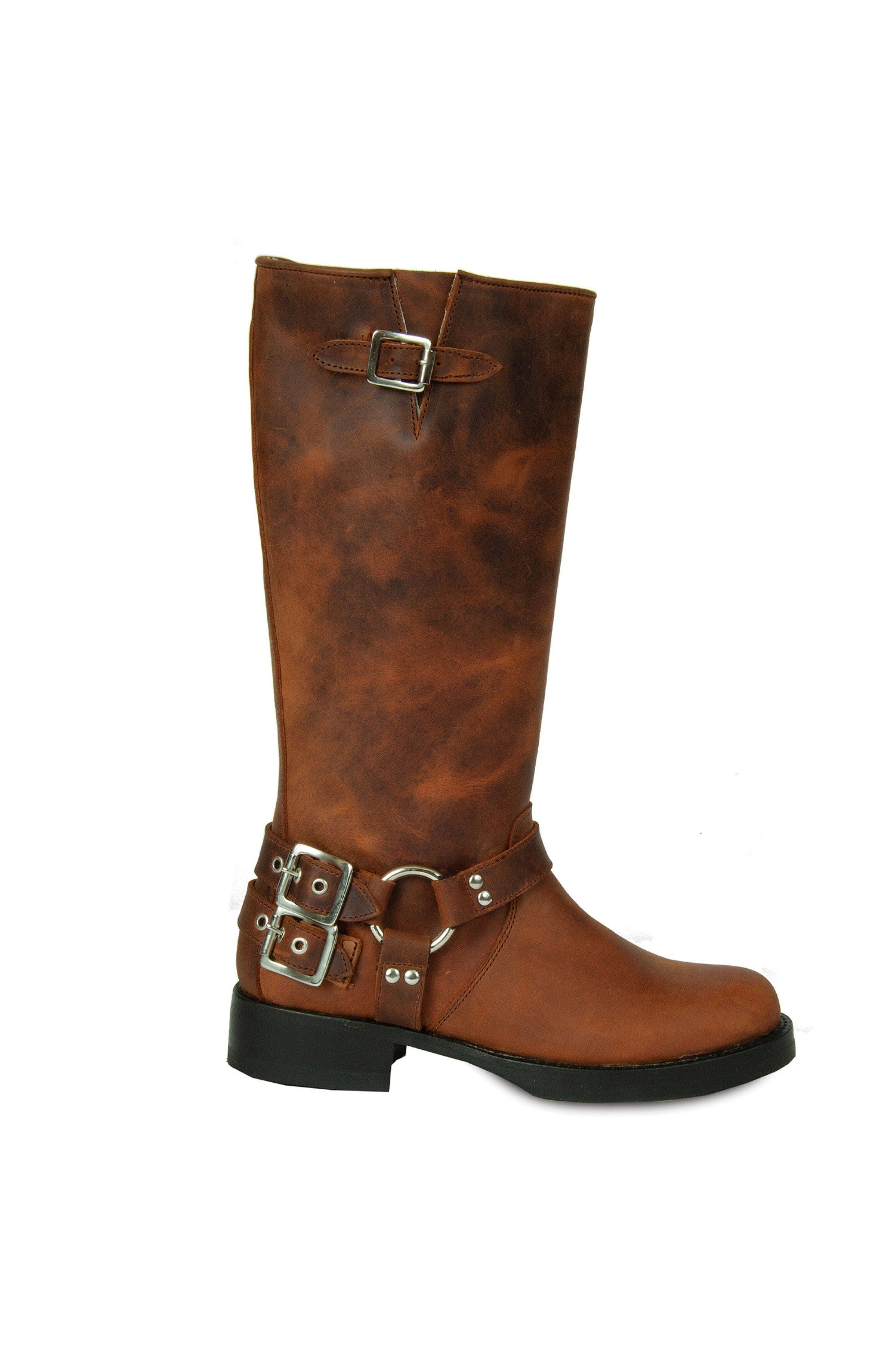 Tall Biker Distressed Boots, Alternate, color, Brown