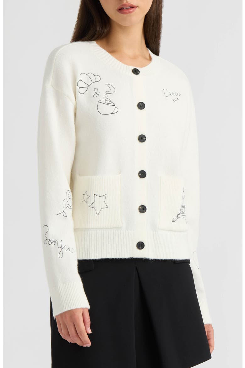 Paris Embroidered Cardigan, Main, color, MARSHMALLOW
