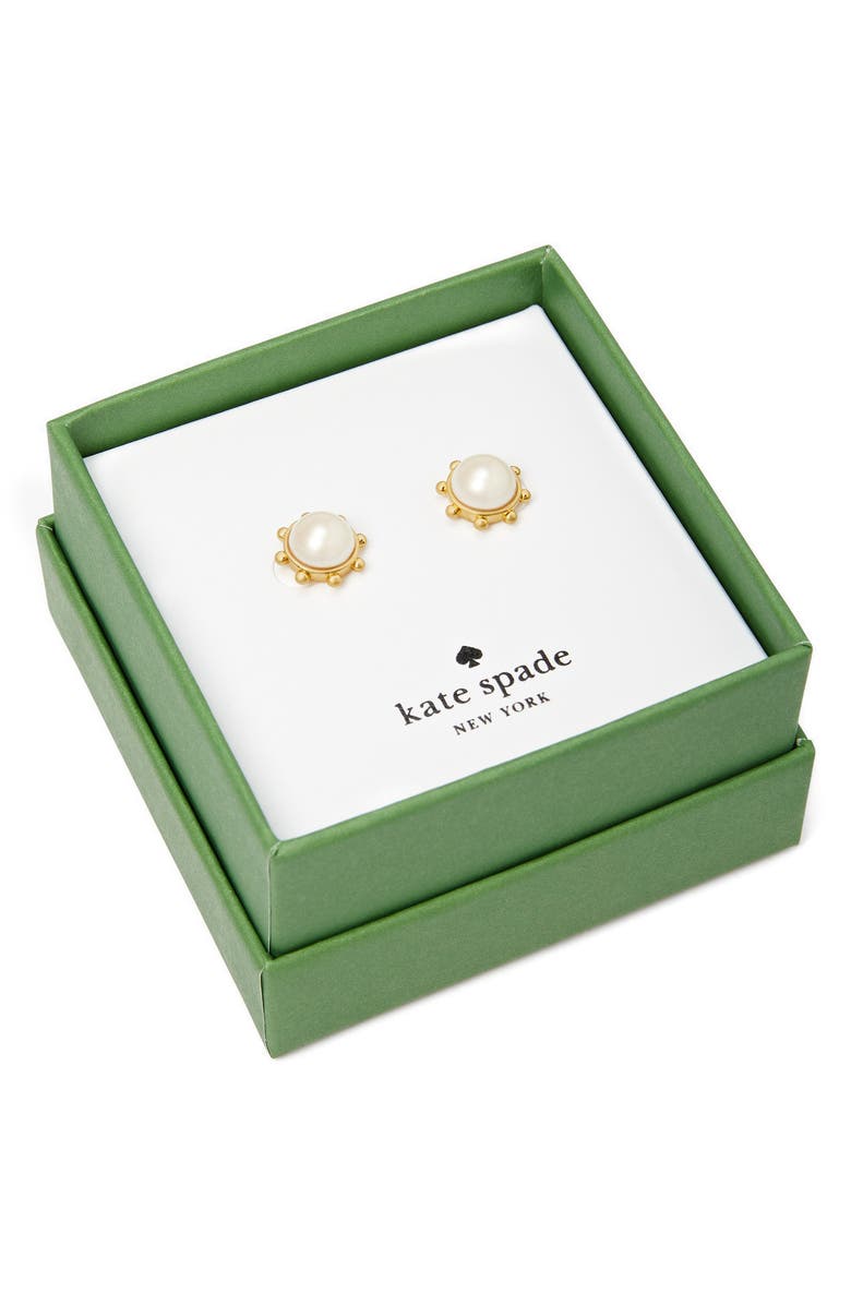 Kate Spade New York imitation pearl bezel stud earrings, Alternate, color, Cream.