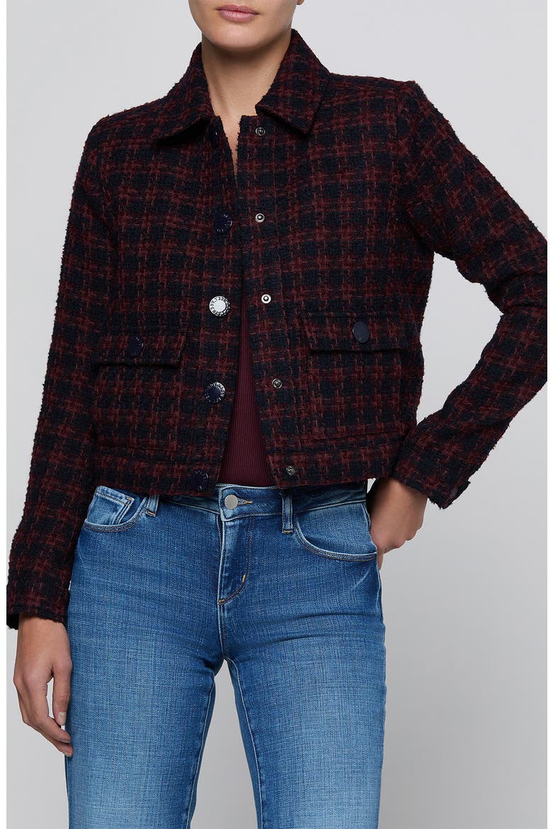 Nyx Cropped Tweed Jacket, Main, color, MIDNIGHT/ BURG TWEED