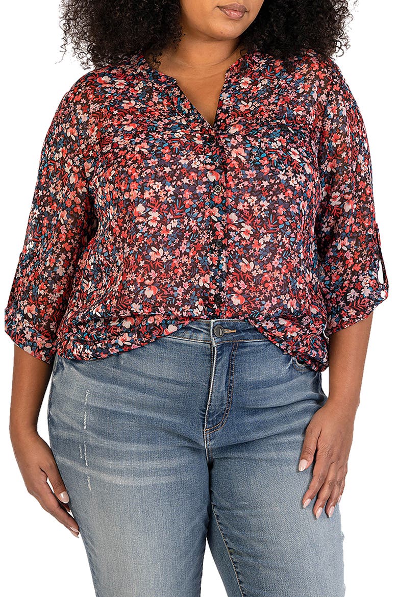 Jasmine Roll Sleeve Top, Main, color, POTENZA-BLACK/ RED/ BLUE