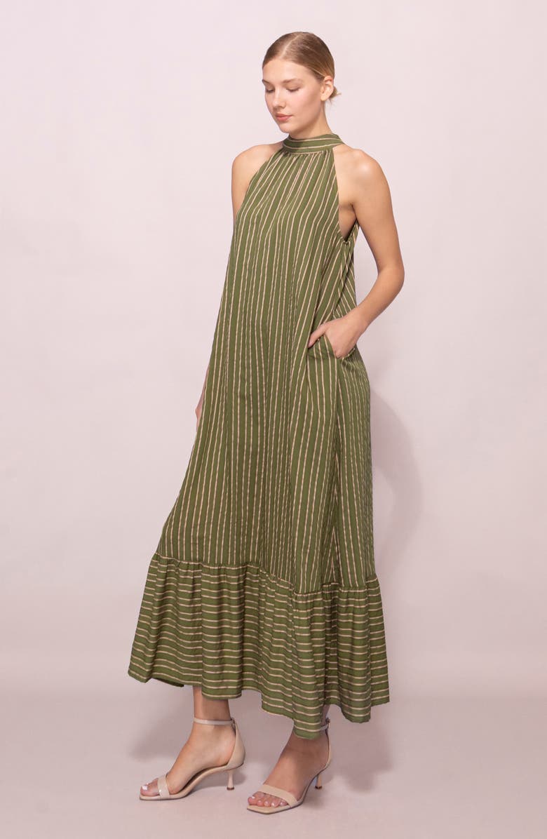 MELLODAY Stripe Mock Neck Maxi Sundress, Alternate, color, Olive Stripe