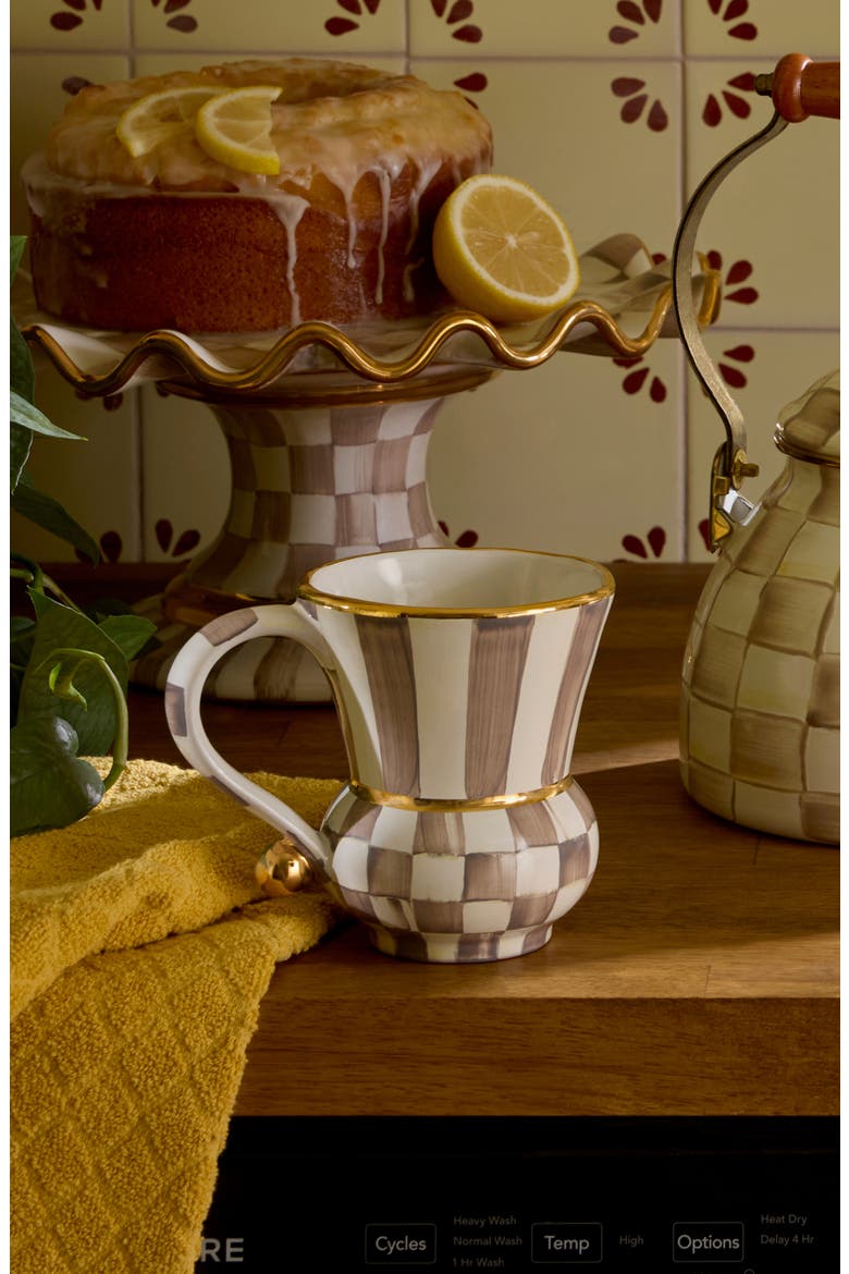 Mocha Check Ceramic Mug, Alternate, color, MOCHA