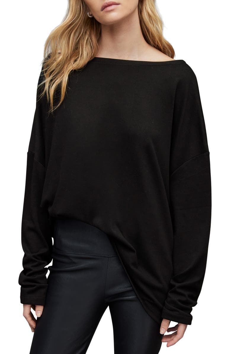 AllSaints Rita Boatneck Long Sleeve Oversize T-Shirt, Main, color,