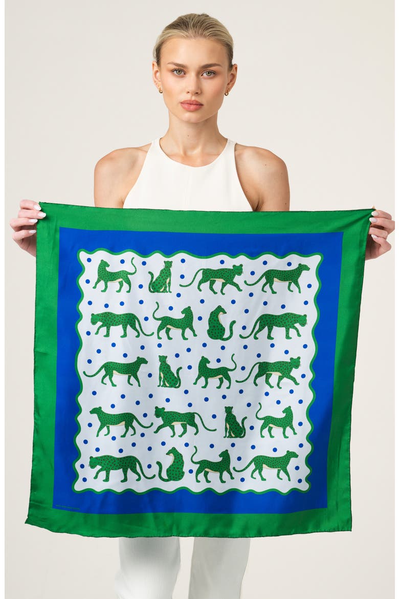 Emerald Safari Double Sided Silk Scarf, Alternate, color, Green