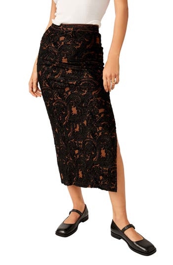 Free People Rosalie Paisley Velvet Burnout Midi Skirt