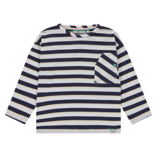 Stains And Stories By Babyface Sailor Stripe Shirt With Accent Pocket In White