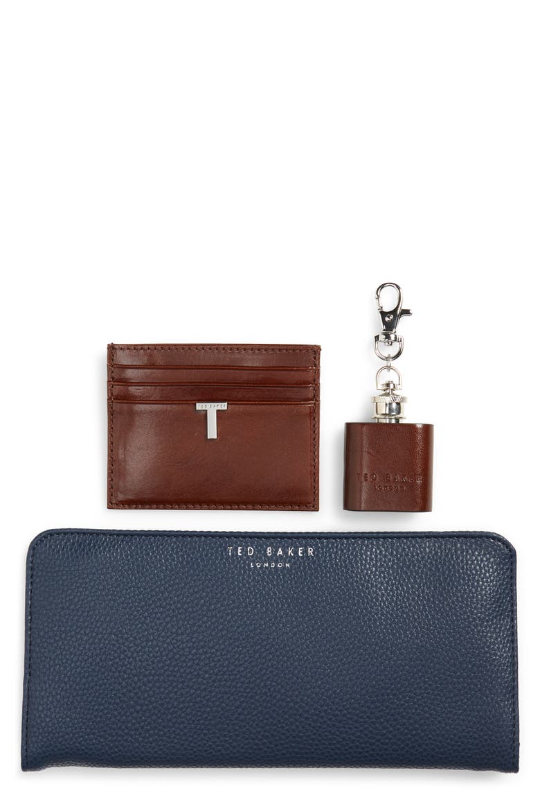 Hipp Card Case, Coin Tray & Hip Flask Set, Main, color, TAN