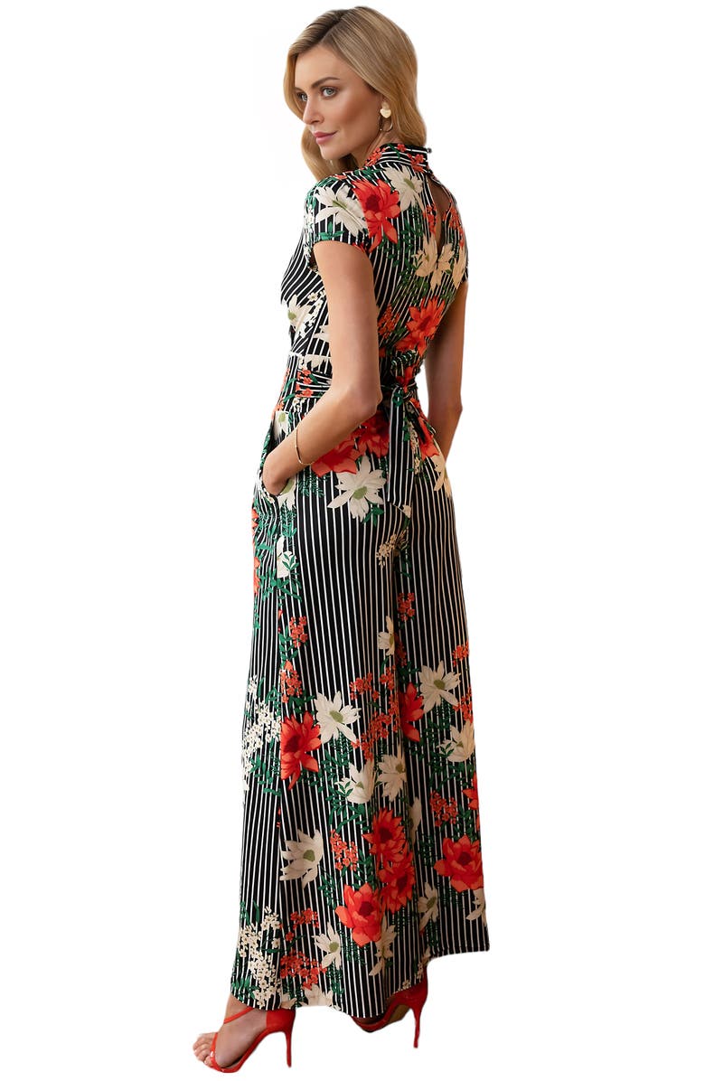 HotSquash London Clothing Striped Floral Wide Leg Jumpsuit, Alternate, color, Pinstripe Floral