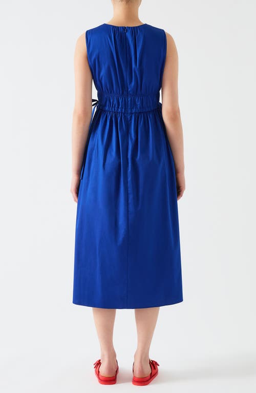 Lk Bennett Lea Sleeveless Tie Waist Cotton Midi Dress In Ultra Blue