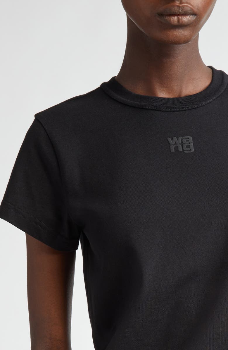 Alexander Wang Puff Logo Shrunken Cotton Jersey T-Shirt, Alternate, color, Black