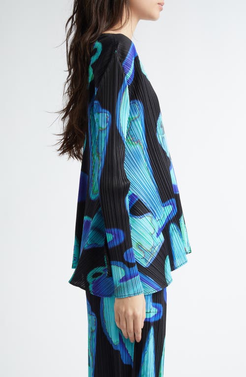 Issey Miyake Pleats Please  Thermal Floods Print Pleated Top In Black