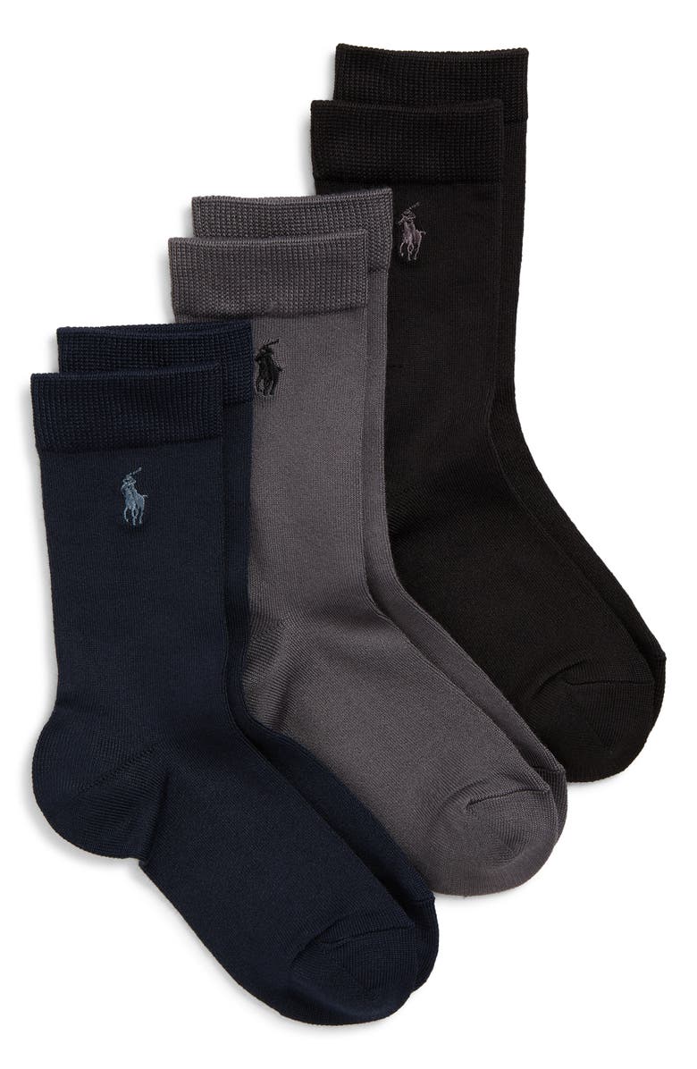 Polo Ralph Lauren Kids' Assorted 3-Pack Supersoft Flat Socks, Main, color, Navy/ Ash/ Taupe