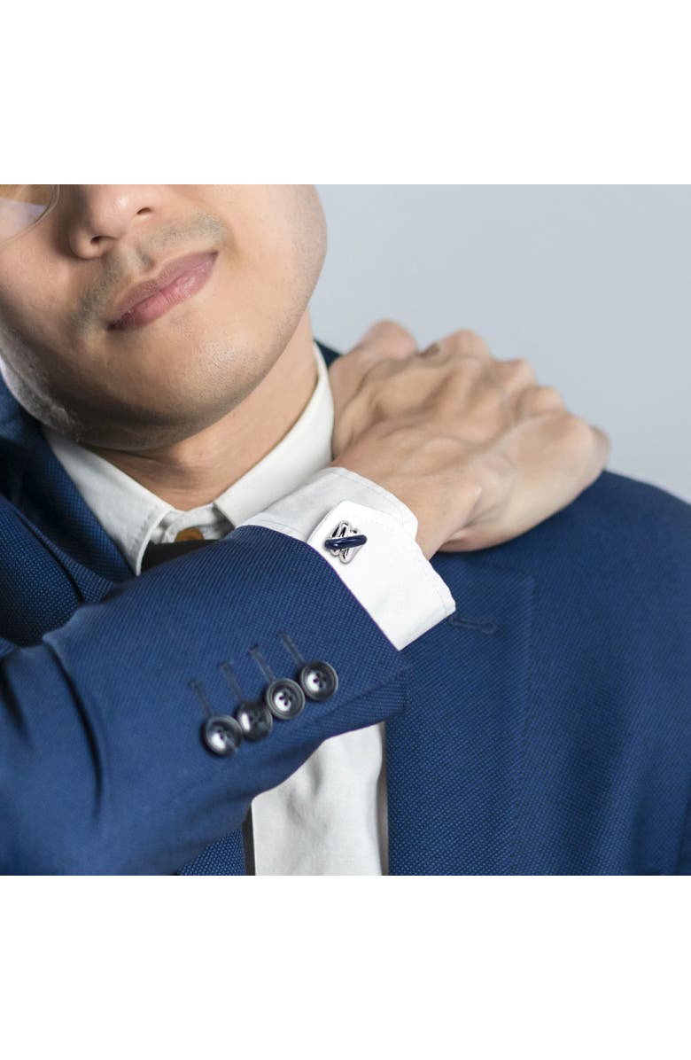 Julianna B. Crossover Design Blue Enamel Cufflinks, Alternate, color, Blue Enamel