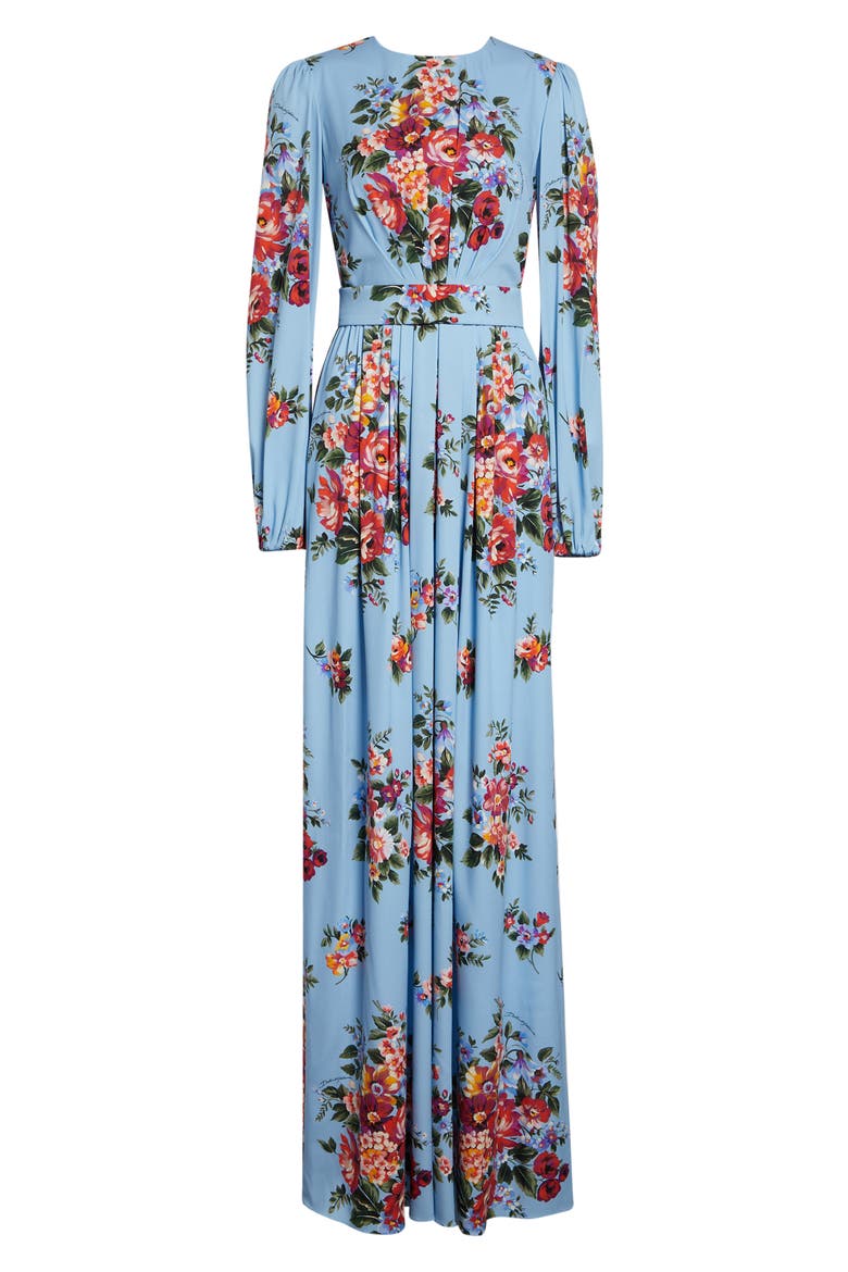 Flower Bouquet Print Long Sleeve Charmeuse Gown, Alternate, color, MAZZ.FIORI F.CELESTE