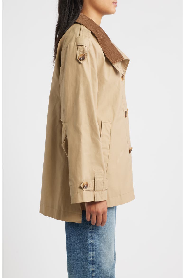 Courduroy Stand Collar Cotton Trench Coat, Alternate, color, SAND