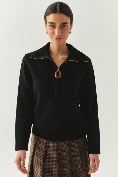Addison Wide Collar Zip Detail Sweater