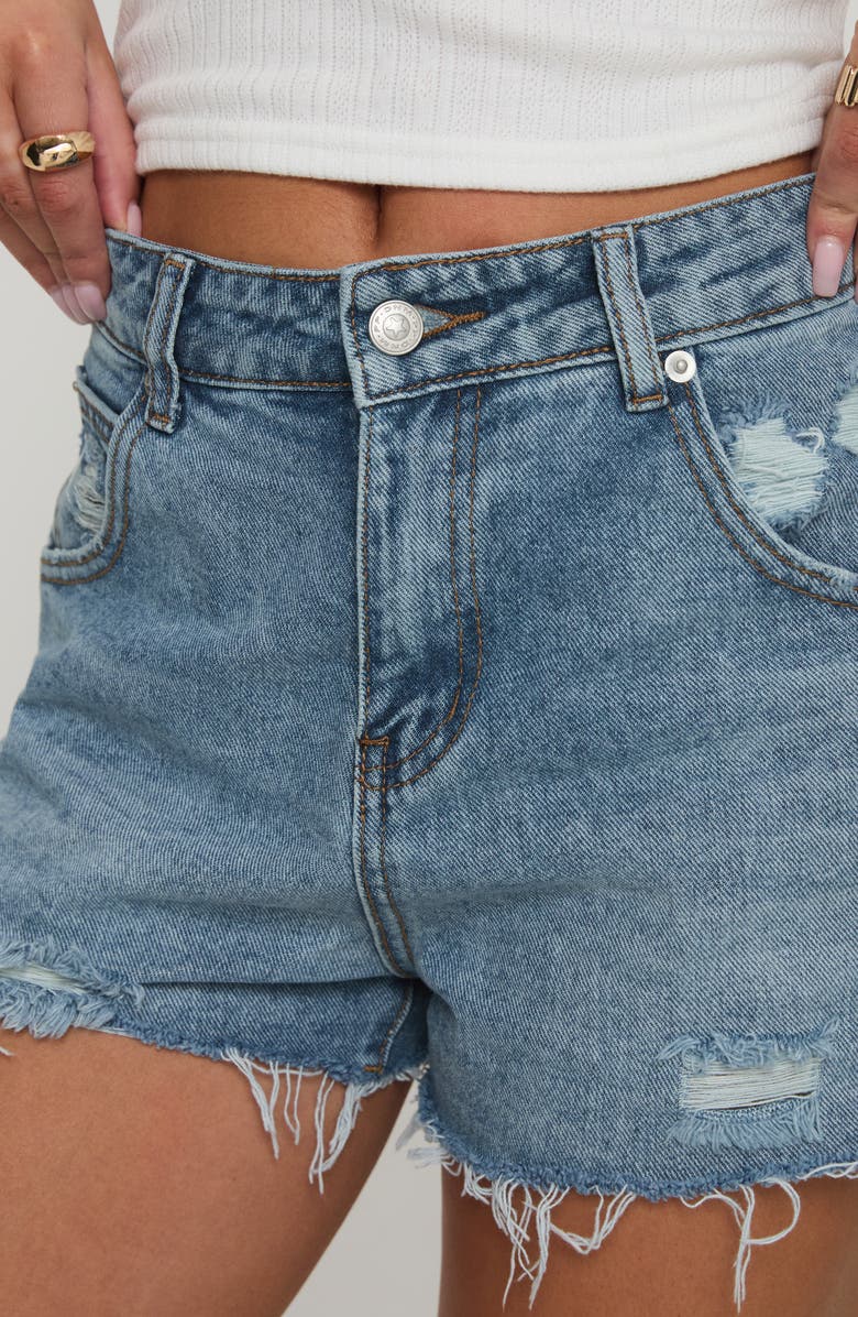 Princess Polly Feels Like Summer Ripped Denim Cutoff Shorts, Alternate, color, Blue