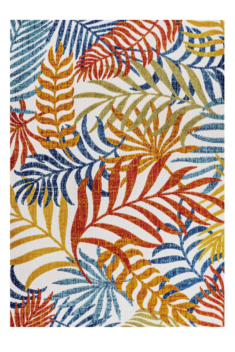 Tropics Palm Leaves Indoor/Outdoor Rug, Main, color, Cream/Orange