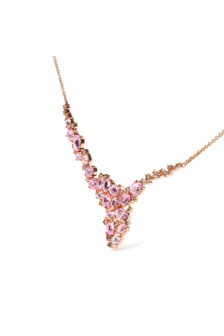 Gold 1/2 Cttw Diamond and Sapphire Statement Station Necklace, Alternate, color, Pink