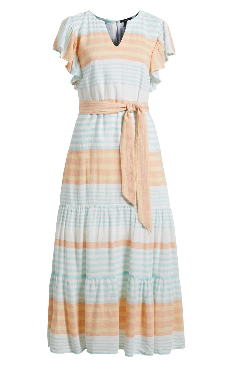 Hatley Hailey Echo Stripe Linen Blend Midi Dress, Alternate, color, Peach Echo