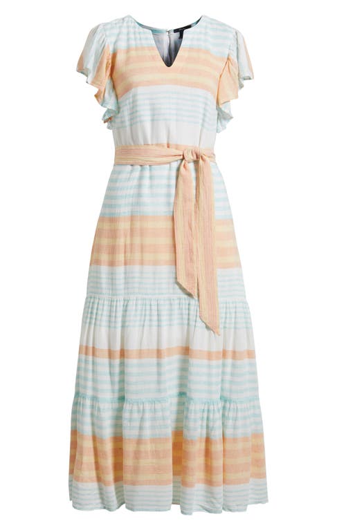 Hatley Hailey Echo Stripe Linen Blend Midi Dress In Peach Echo
